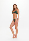 THE UPSIDE women's green Sunbathing in Capri Fixed Tri is made from recycled fabric. The triangle bikini features adjustable strap and back clip. Designed for swim.