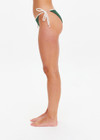 THE UPSIDE women's green Sunbathing in Capri Tie Pant is made from recycled fabric. The tie side bikini bottom features contrast cream tie. Designed for swim.