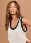 THE UPSIDE women's cream Dusty Ray Knit Tank is made from organic cotton. The open knit tank features ribbed neckline and armholes. Designed for comfort.