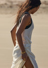 THE UPSIDE women's cream Dusty Ray Knit Tank is made from organic cotton. The open knit tank features ribbed neckline and armholes. Designed for comfort.