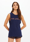 THE UPSIDE women's navy Jeet Tank Top is a 100% organic cotton jersey, featuring a relaxed fit with the Upside logo printed at the front.