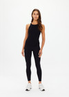 THE UPSIDE women's black Asher Racerback Tank Top is a rib fabrication with built in shelf bra and removable cups. Ideal for yoga and pilates.
