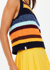 THE UPSIDE women's multicoloured stripe organic cotton Nelson Knit Crop Vest. Perfect for layering and everyday wear.
