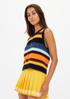 THE UPSIDE women's multicoloured stripe organic cotton Nelson Knit Crop Vest. Perfect for layering and everyday wear.