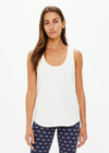 THE UPSIDE women's cream recycled cotton Soho Jacquie Tank Top is designed for a relaxed fit and features a ribbed neckline and armhole. Made for everyday leisure.