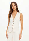 THE UPSIDE women's cream pinstripe Orion Jackie V Neck Waistcoat is a true-to-size fit and features an adjustable waist belt and welt pockets. The perfect wardrobe essential.