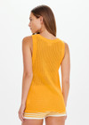 THE UPSIDE women’s organic cotton yellow Fenway Wales Knit Tank has a relaxed fit with ribbed neckline and armholes in an open knit. Made for everyday wear.