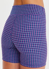 THE UPSIDE women's purple check Aliki 5inch Spin Short offers a firm, supportive fit with mid-rise in a recycled textured fabric. Made for yoga and pilates.