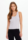 THE UPSIDE women's grey organic cotton Sapna Rib Tank Top is a true-to-size fit and features a scoop neckline with placket opening at front with buttons. Perfect for everyday.