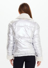 THE UPSIDE women's silver metallic Lotti Reversible Puffer Jacket features a zip opening and pockets lined with polar fleece. Designed for Après-ski and winter wear.