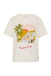THE UPSIDE women's organic cotton creme Feeling Lucky Jodhi Tee features a classic shape and Feeling Lucky graphic printed on the front chest. Made for everyday wear.