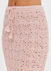 THE UPSIDE women's pink organic cotton Anoki Irena Crochet Midi Skirt features an elasticated waist with tassel braided drawcord and cream scalloped edge detailing. Perfect for travel or everyday.