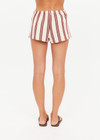 THE UPSIDE women's stripe organic cotton Baja Lucie Drawstring Short has a low-rise cheeky fit, soft elastic waistband, and wooden bead ends on the drawcord. Made for lifestyle.