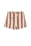 THE UPSIDE women's stripe organic cotton Baja Lucie Drawstring Short has a low-rise cheeky fit, soft elastic waistband, and wooden bead ends on the drawcord. Made for lifestyle.