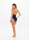 THE UPSIDE women's navy Samara Flow Onepiece is designed for a supportive & comfortable fit and features a scoop neckline and adjustable straps. Made for swimming.