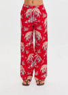 THE UPSIDE women's red Palma Sierra Wide Leg Pant features cream contrast panels, turquoise piping, soft elastic waistband, and side pockets. Perfect for travel or lifestyle.