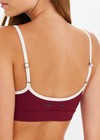 THE UPSIDE women’s maroon Adesa Scoop Danni Bra in recycled rib features scoop front and back necklines, removable cups, and soft elastic underbust. Made for high impact.