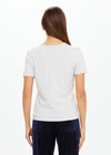 THE UPSIDE women's grey Joy Tee is slim fit in organic cotton jersey with soft ribbed neckline and embroidered horseshoe logo at front chest. Made for lifestyle.