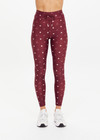 THE UPSIDE women's maroon recycled Bandhani 25-inch midi pant has a soft, supportive fit with elastic drawcord, cream aglets, and mid-rise. Made for yoga and Pilates.