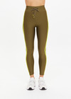 THE UPSIDE women's olive eco tech Oxford 25 Inch Midi Pant is designed for a supportive and comfortable fit and features mid-rise with lime contrast side binds. Made for high impact.