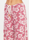 THE UPSIDE women's pink floral organic cotton Lahaina Charli Drawstring Pant has a low-rise straight leg fit with a soft elasticated waistband with drawcord. Perfect for everyday or holiday.