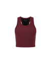THE UPSIDE women's maroon recycled peached Sophie Crop Top is designed for a soft and supportive fit and features a racerback longline bra with internal shelf bra. Made for yoga and pilates.