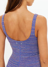 THE UPSIDE women's blue jacquard Neptune Cassandra Bodysuit features a scoop neckline with a low back, removable cups and 3inch shorts. Made for yoga & pilates.