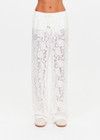 THE UPSIDE women's white Halcyon Lace Charli Pant is designed for a low-rise straight leg fit with a fine drawcord through waist with elasticated back. Made for lifestyle.