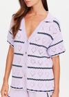 THE UPSIDE women's lilac organic cotton Amara Amayah Knit Shirt is a relaxed fit and features an open knit heart design and pearlised shell buttons. Made for tennis, golf & pickleball.