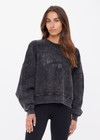 THE UPSIDE women's washed black Cosmic Paloma Crew is an oversized fit with a drop shoulder crafted from heavy organic cotton brushed fleece. Made for everyday.