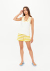 THE UPSIDE women's cream Veneto Amir Knit Tank features a scoop neckline with yellow stripes along side seams. Made for lifestyle.