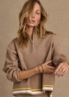 THE UPSIDE women's mocha Veneto Carter Knit Zip Top fits true-to-size and features a half zip and arrow logo on sleeve hem. Made for lifestyle.