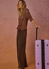 THE UPSIDE women's brown recycled cotton Soho Tokio Wide Leg Pant offers a high-rise with a wide leg design, elasticated waistband and front pockets in side seam. Made for lifestyle.