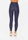 THE UPSIDE women's blue Bellaire 25Inch Legging features a cream star print with a mid rise design, tan striped drawcord and a supersoft recycled fabrication. Made for yoga & pilates.