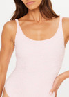 THE UPSIDE women’s pink Pointe Lace Scoop Bodysuit is fully lined with a scoop front neckline and extra low back. Made for golf and tennis.
