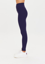 THE UPSIDE women's navy blue Peached 28inch High Rise Pant is a sustainable 28inch full length legging in our recycled soft peached fabric with a V shaped high-rise waistband.