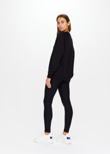 THE UPSIDE women's black Newport Crew is made for a relaxed fit with organic cotton french terry and features ribbed neck, cuffs and waist.