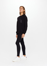 THE UPSIDE women's black Newport Crew is made for a relaxed fit with organic cotton french terry and features ribbed neck, cuffs and waist.