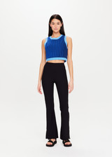 THE UPSIDE Nirvana Mahalia Top in Cobalt Blue is a sustainable organic cotton two tone ribbed knitted top with contrast top stitching detail and a cropped high neck shape.