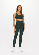 THE UPSIDE Peached Jade Bra in Dark Green is a recycled full coverage bra with scooped T bar back, internal elastic underbust and removable cups.