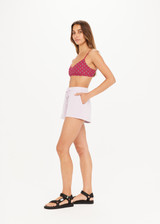 THE UPSIDE Akasha Zippy Short in Orchid Purple is a sustainable organic cotton classic gym short with pockets and an elasticated drawstring waistband.