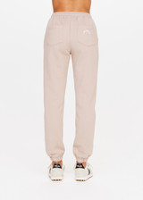 THE UPSIDE Silvermoon Blake Trackpant in Natural is a sustainable organic cotton classic fit track pant with elasticated cuffs, drawstring waist and pockets.