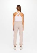 THE UPSIDE Silvermoon Blake Trackpant in Natural is a sustainable organic cotton classic fit track pant with elasticated cuffs, drawstring waist and pockets.