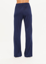 THE UPSIDE Juliet Pant in Navy is a low rise pant with contrast binds, split hem detail, pockets and elasticated waistband.