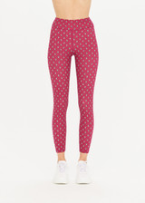 THE UPSIDE Talamanca 25inch Midi Pant in our Raspberry Paisley Print is a recycled mid-rise 25” length legging with a soft folded waistband.