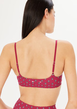 THE UPSIDE Talamanca Ballet Bra in our Raspberry Paisley Print is a recycled minimum coverage bra with adjustable elastic straps.