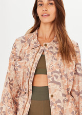 THE UPSIDE Henley Rover Utility Jacket in our Desert Camo print is a sustainable organic cotton utility jacket with pockets, zipper and press stud placket closure, internal cotton drawcord at waist and shoulder panel detailing.