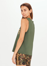 THE UPSIDE Bailey Tank in Olive Green is a sustainable sleeveless tank with our contrast horseshoe logo at centre front.