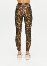 THE UPSIDE Basecamp 25inch Pocket Midi Pant in our Basecamp Camo print is a recycled mid-rise 25” length legging with pockets and drawcord at waistband.