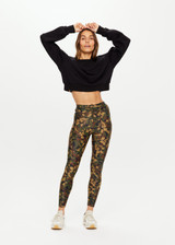 THE UPSIDE Basecamp 25inch Pocket Midi Pant in our Basecamp Camo print is a recycled mid-rise 25” length legging with pockets and drawcord at waistband.